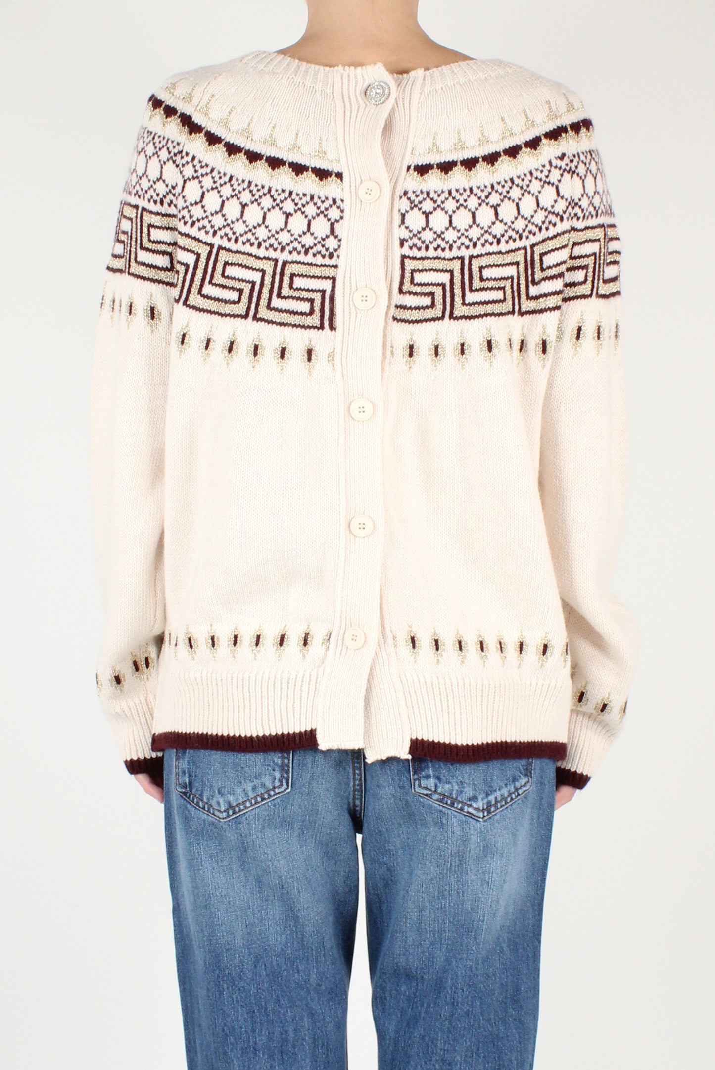 Geometric Decor Boat Neck Sweater