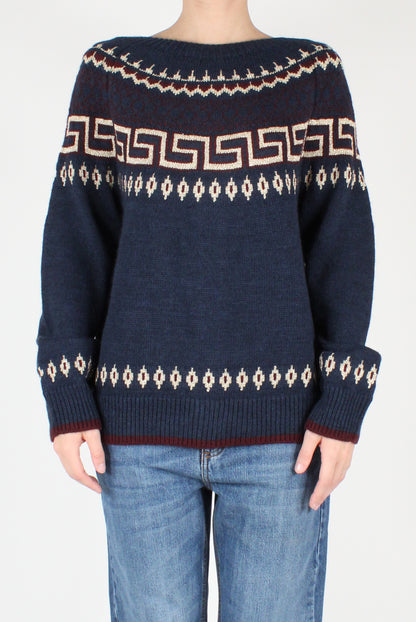 Geometric Decor Boat Neck Sweater