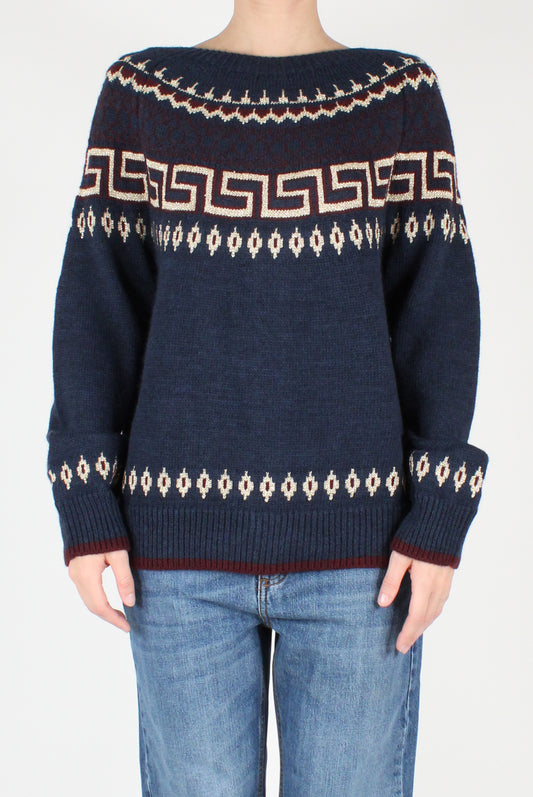 Geometric Decor Boat Neck Sweater