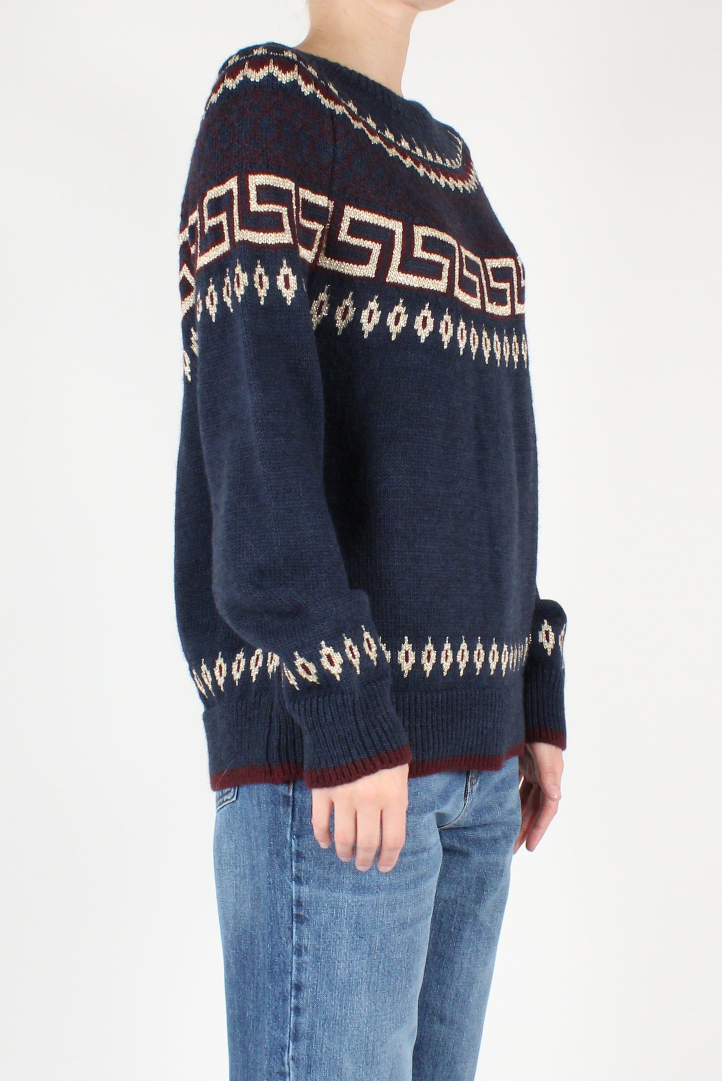 Geometric Decor Boat Neck Sweater