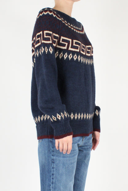 Geometric Decor Boat Neck Sweater