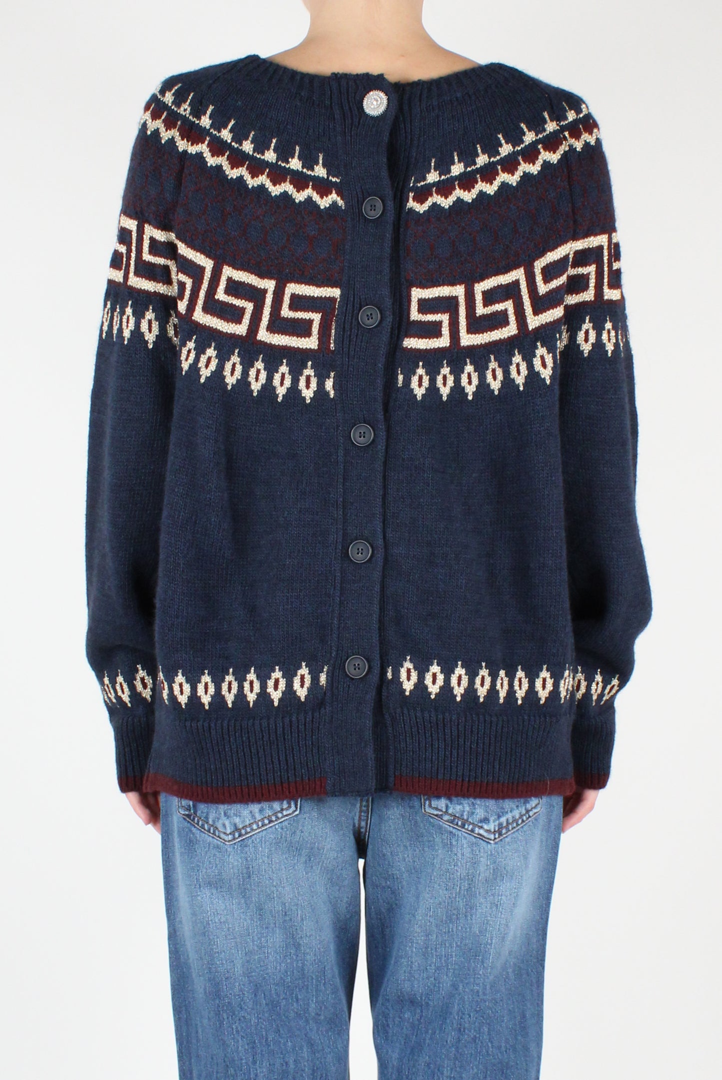 Geometric Decor Boat Neck Sweater