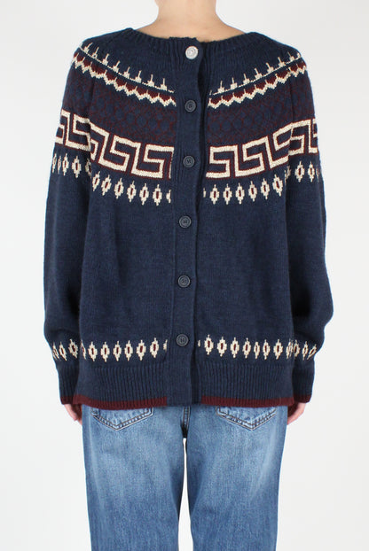 Geometric Decor Boat Neck Sweater