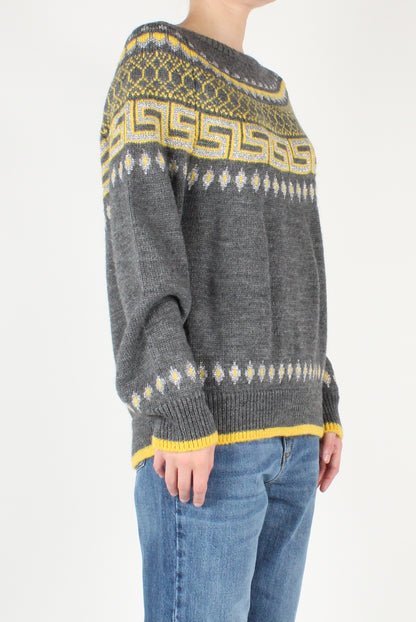 Geometric Decor Boat Neck Sweater