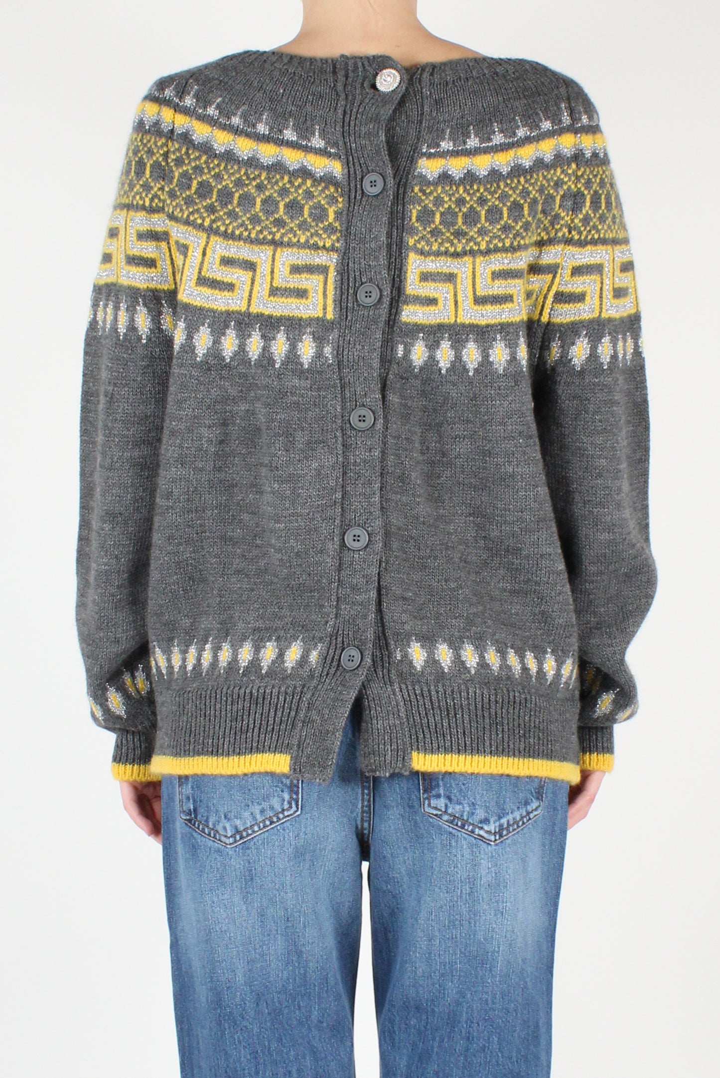 Geometric Decor Boat Neck Sweater