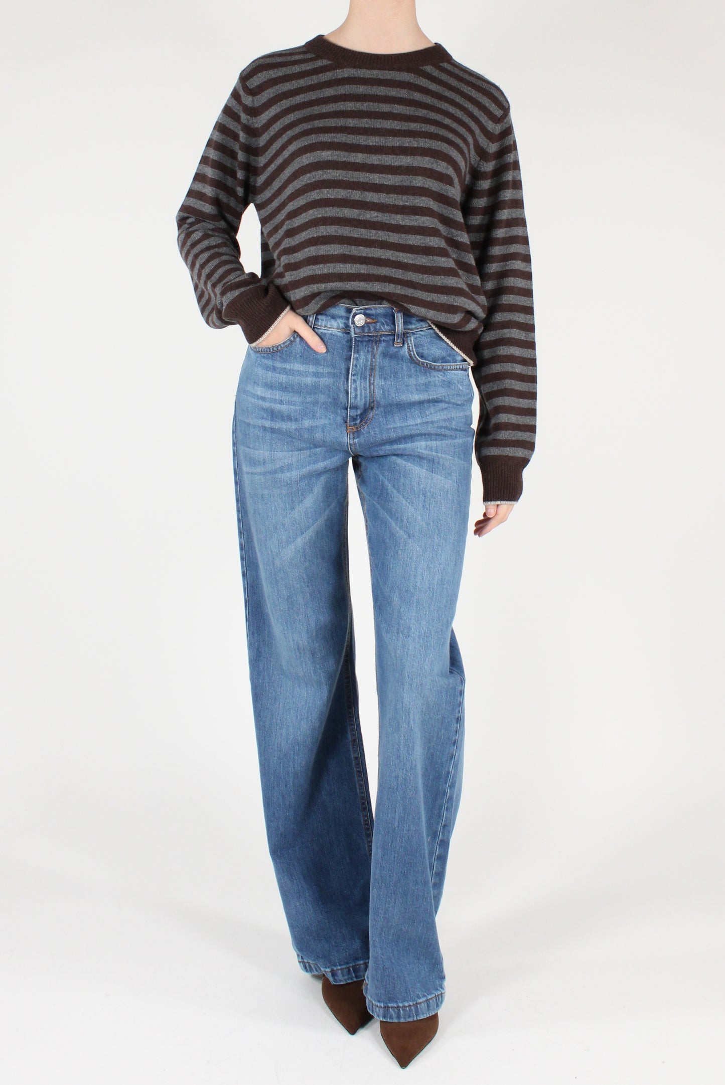 Maglione a Righe Profili a Contrasto