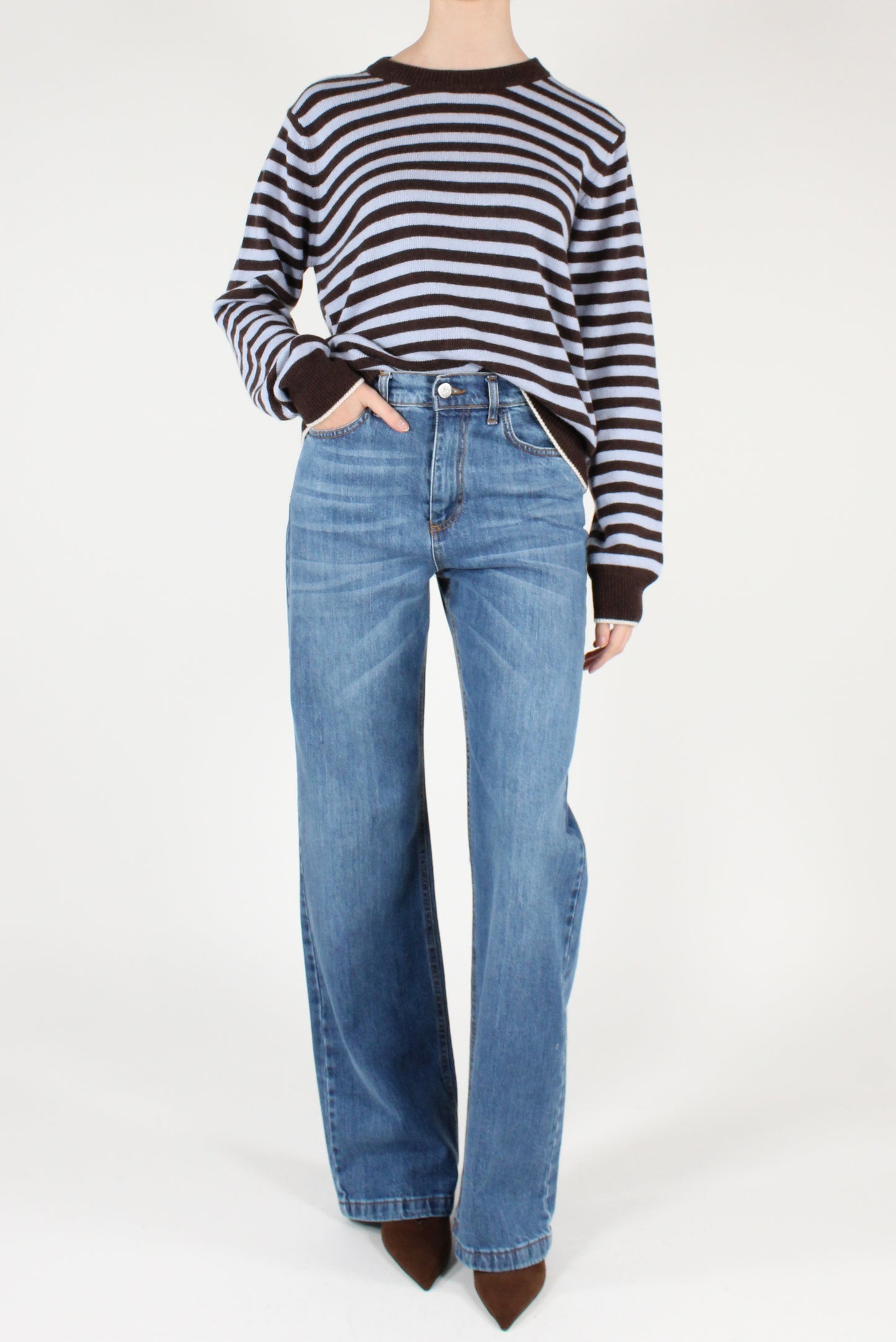 Maglione a Righe Profili a Contrasto