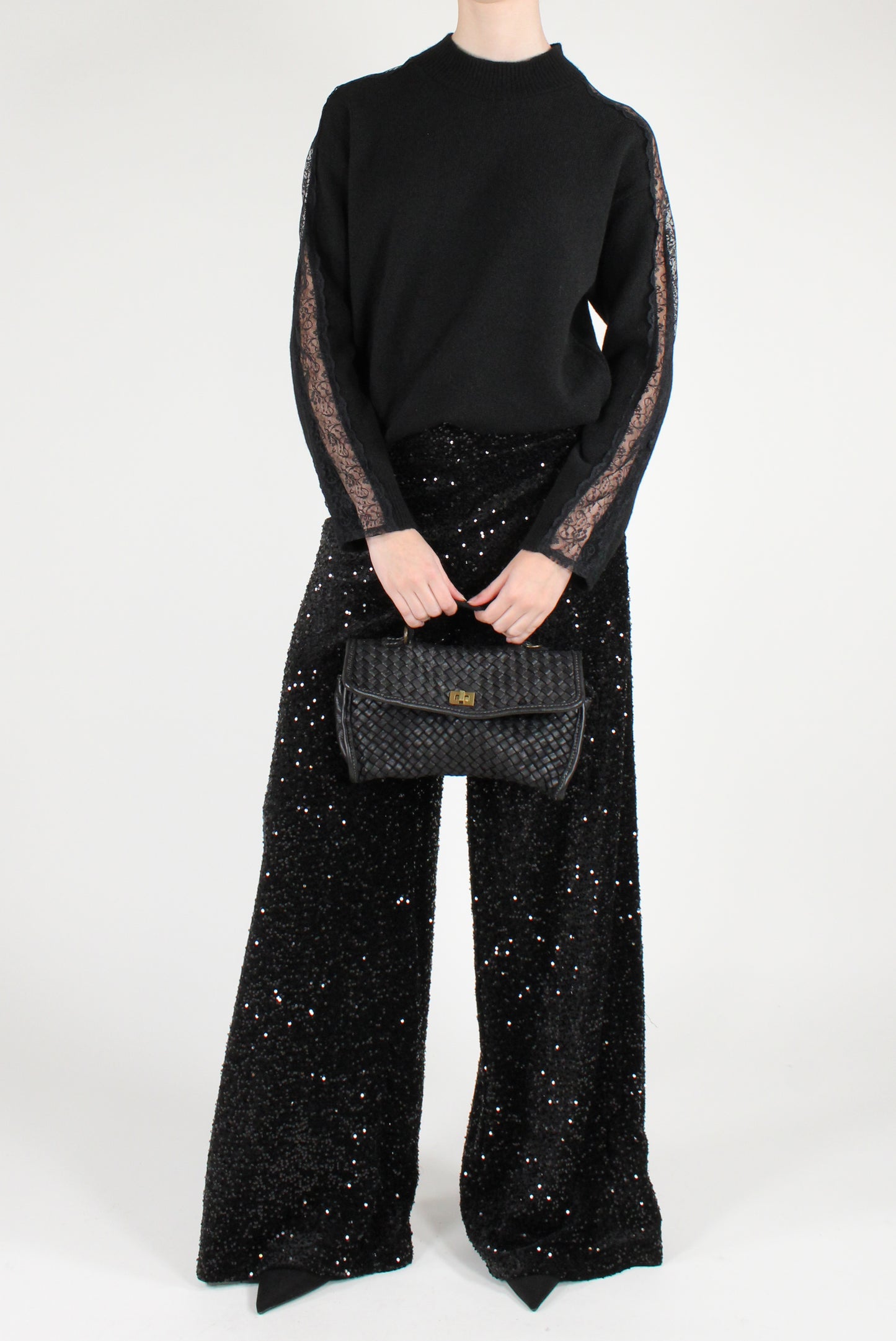 Velvet Palazzo Pants with Sequins