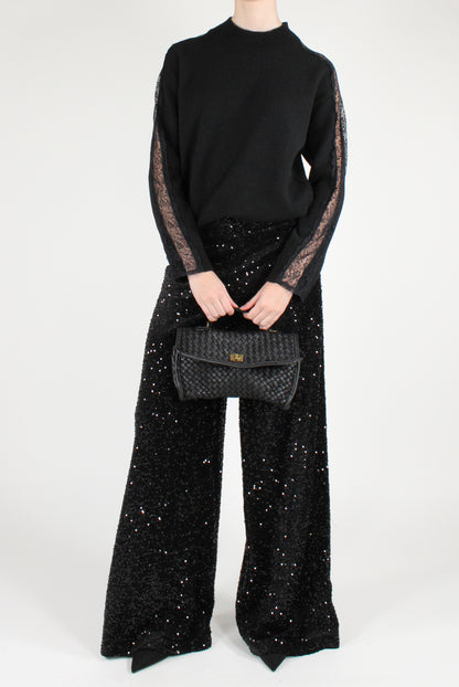 Velvet Palazzo Pants with Sequins