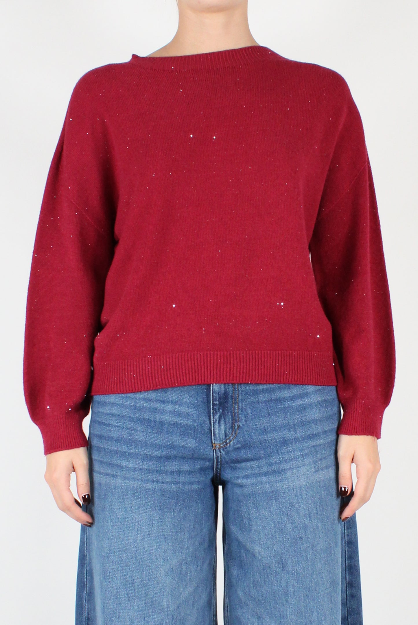 Maglione Scollo Tondo con Micro Paillettes