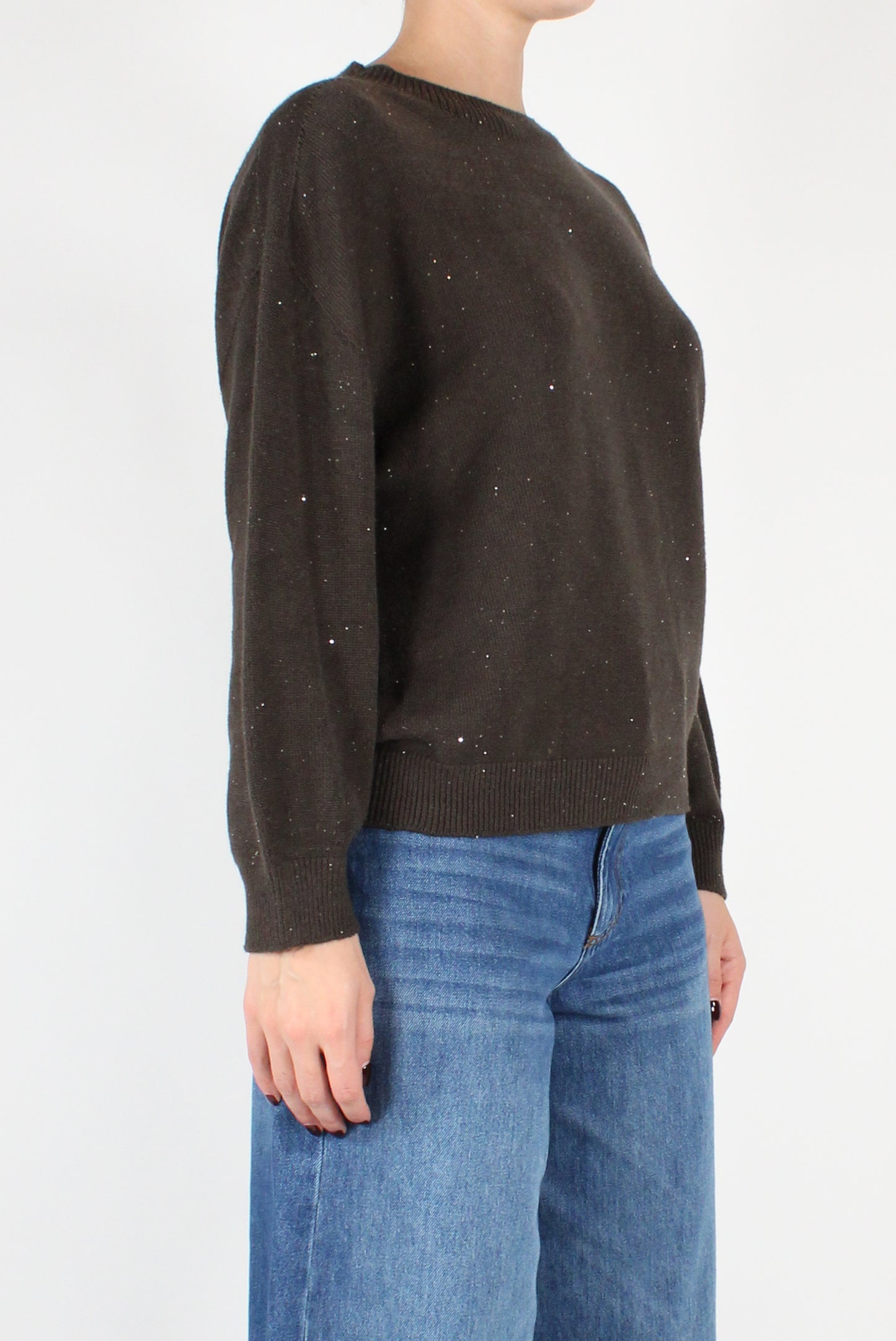 Maglione Scollo Tondo con Micro Paillettes