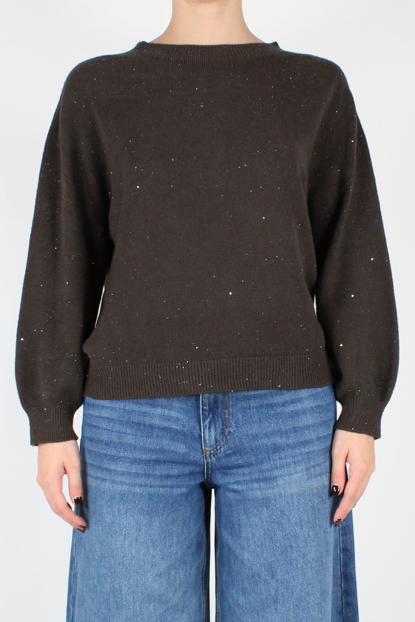 Maglione Scollo Tondo con Micro Paillettes