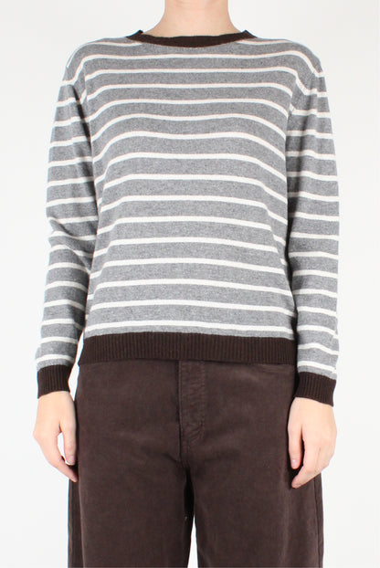 Wool Blend Striped Crew Neck Sweater