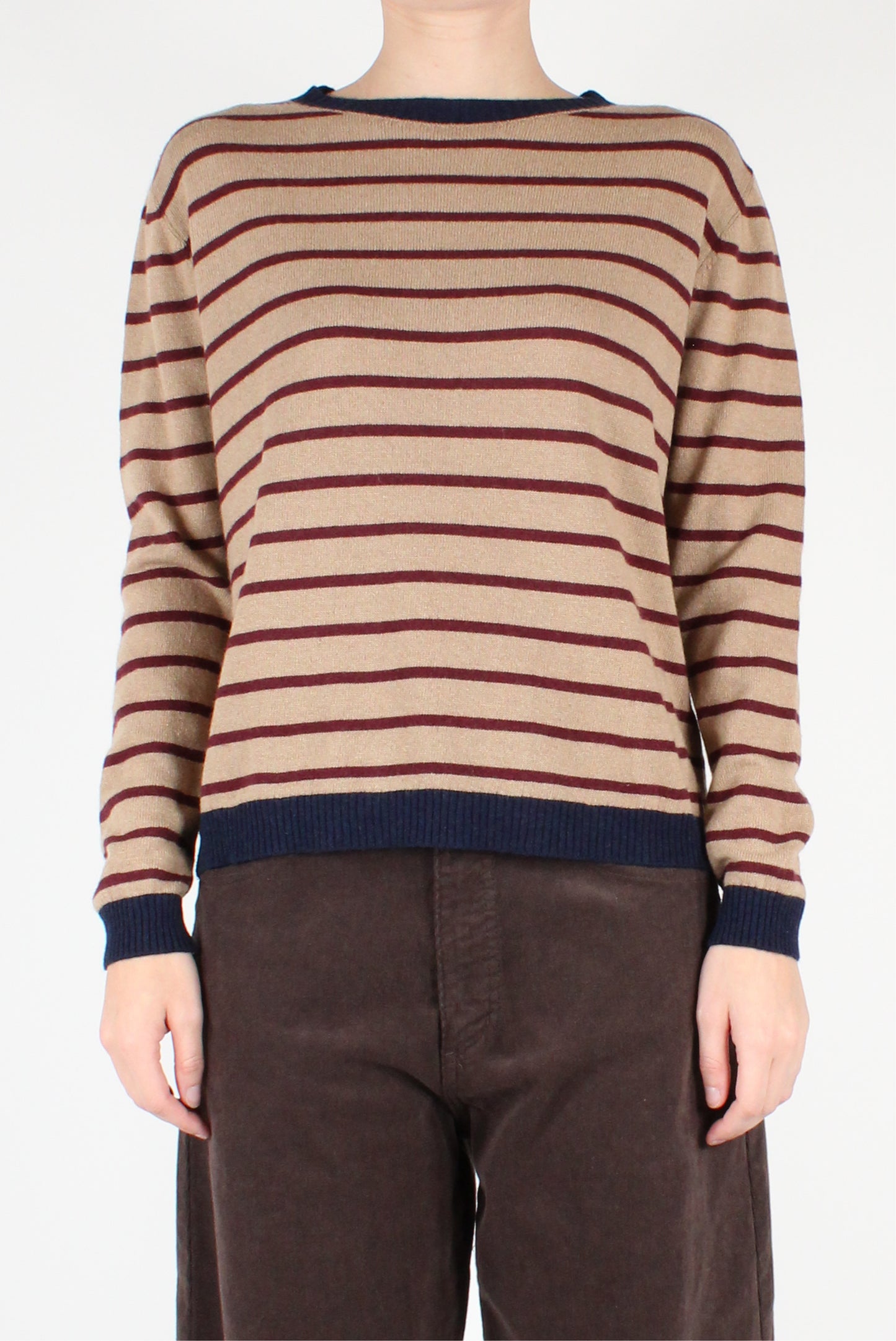 Wool Blend Striped Crew Neck Sweater