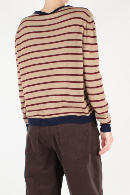 Wool Blend Striped Crew Neck Sweater