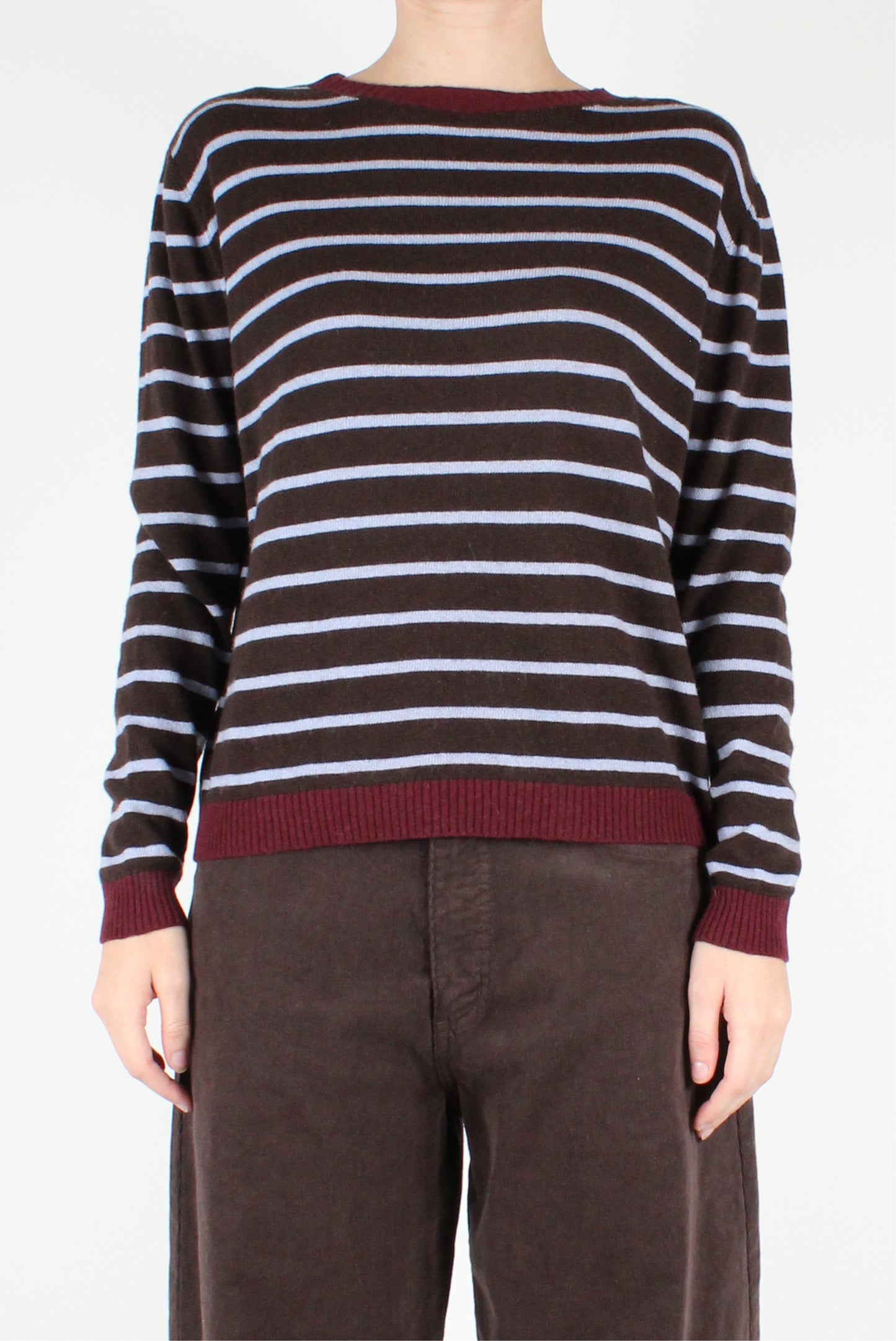 Wool Blend Striped Crew Neck Sweater