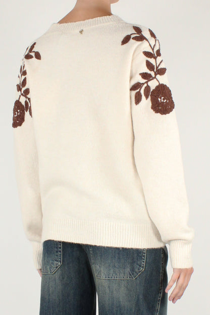 Maglione Girocollo Rose Ricamate