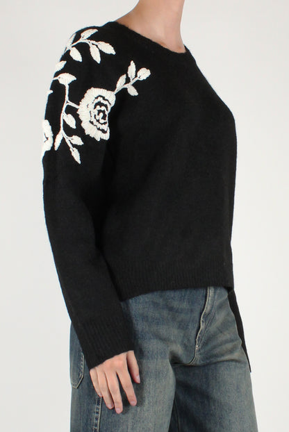 Maglione Girocollo Rose Ricamate