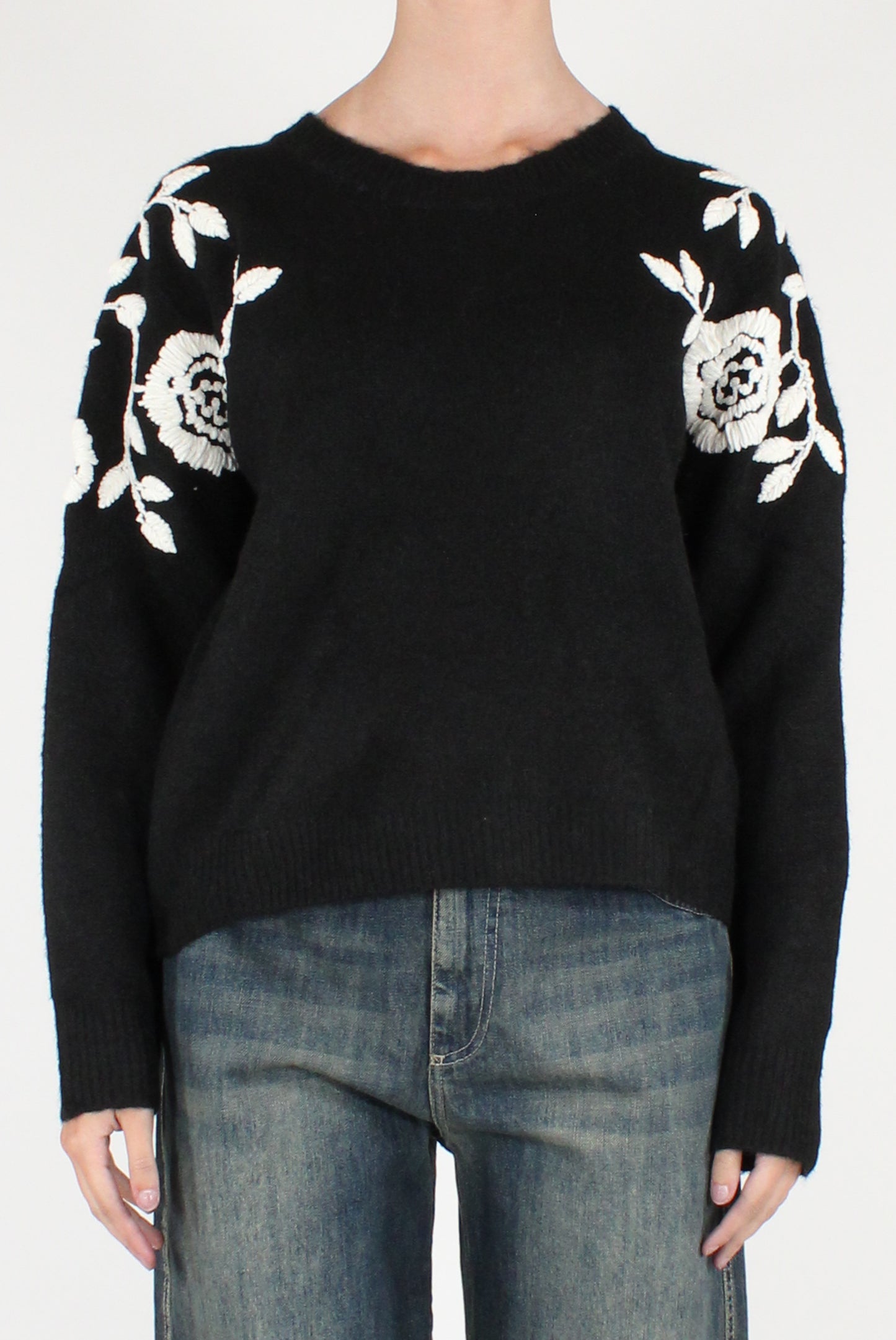 Maglione Girocollo Rose Ricamate