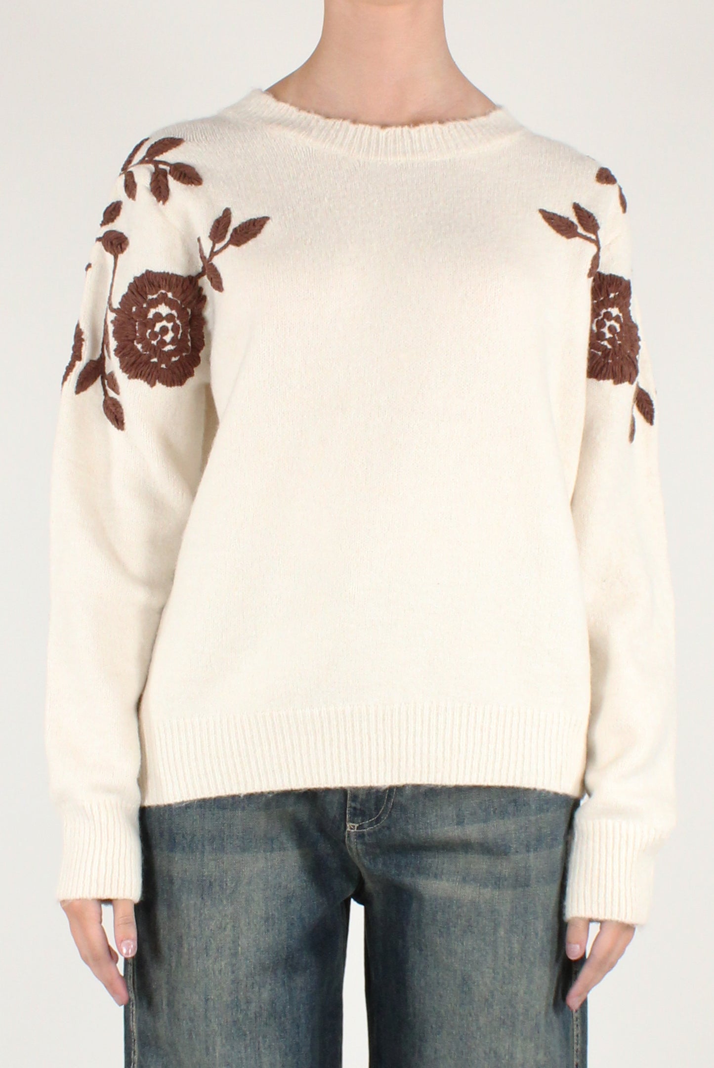 Maglione Girocollo Rose Ricamate