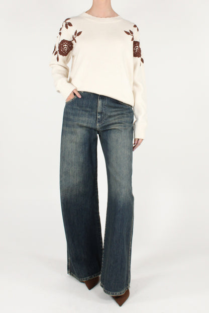 Maglione Girocollo Rose Ricamate