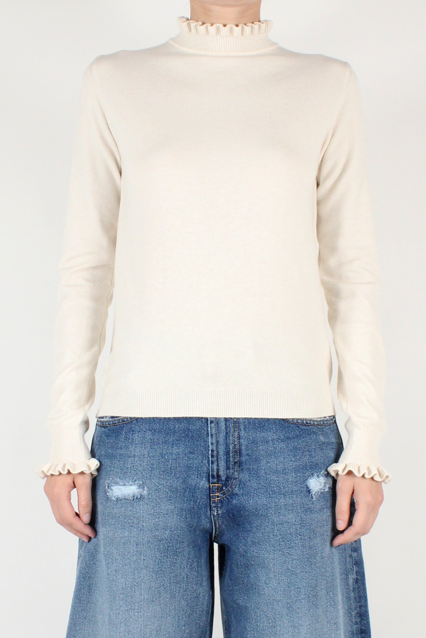 Viscose Blend Sweater with Ruffles