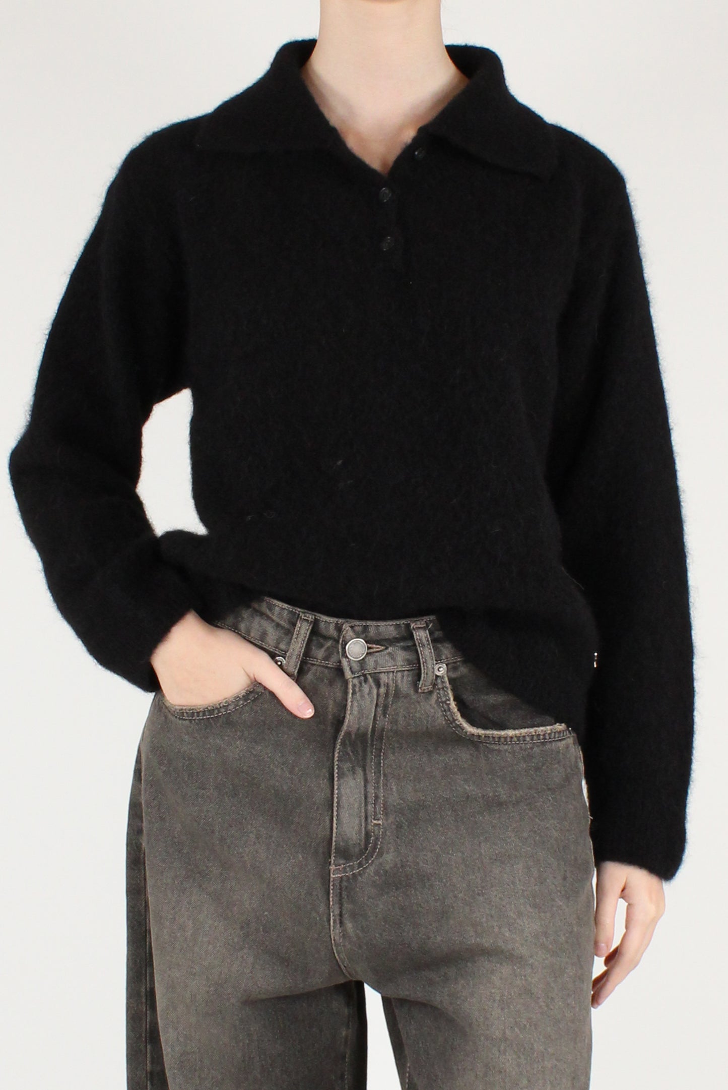 Maglione Scollo a Polo Misto Alpaca