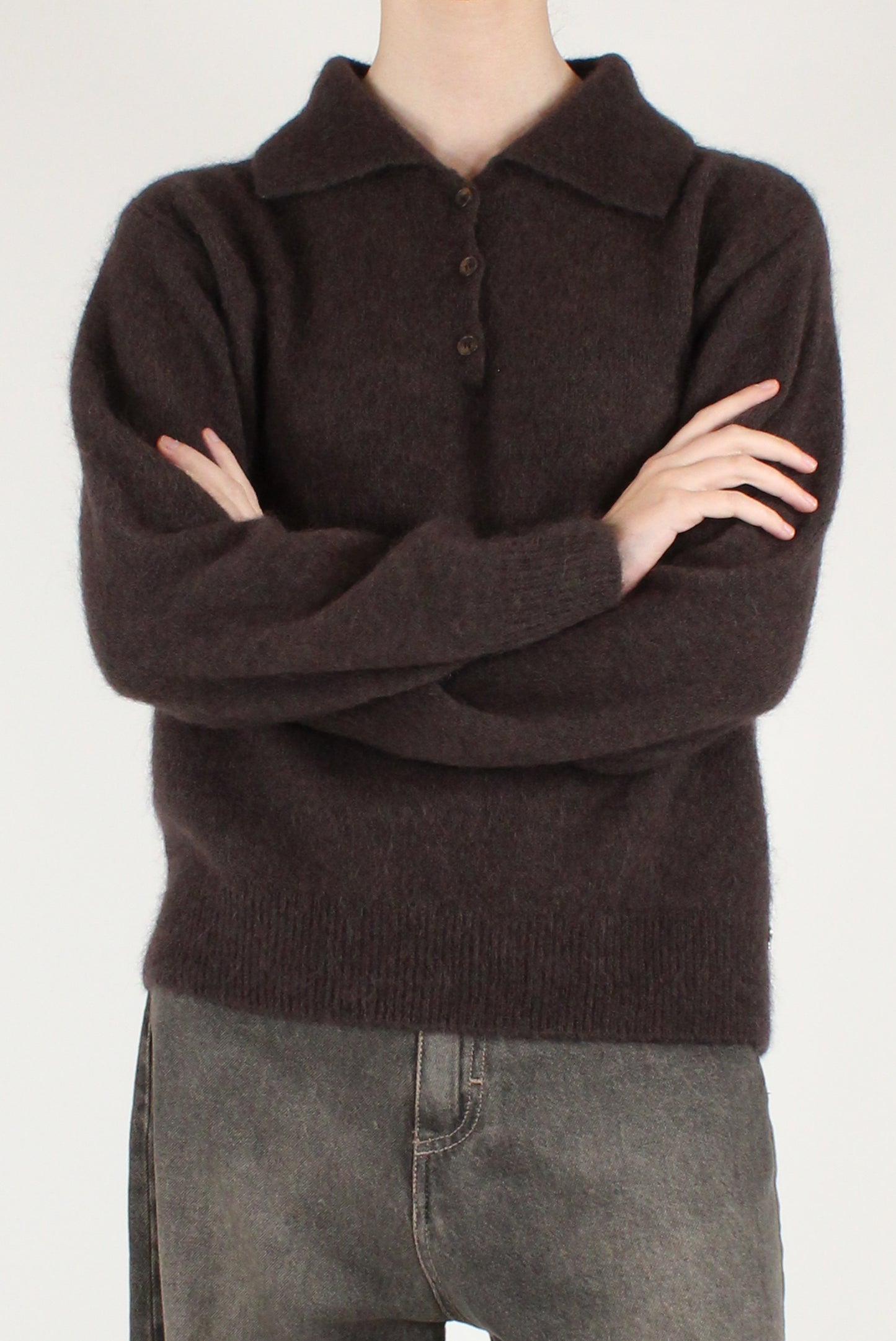 Maglione Scollo a Polo Misto Alpaca