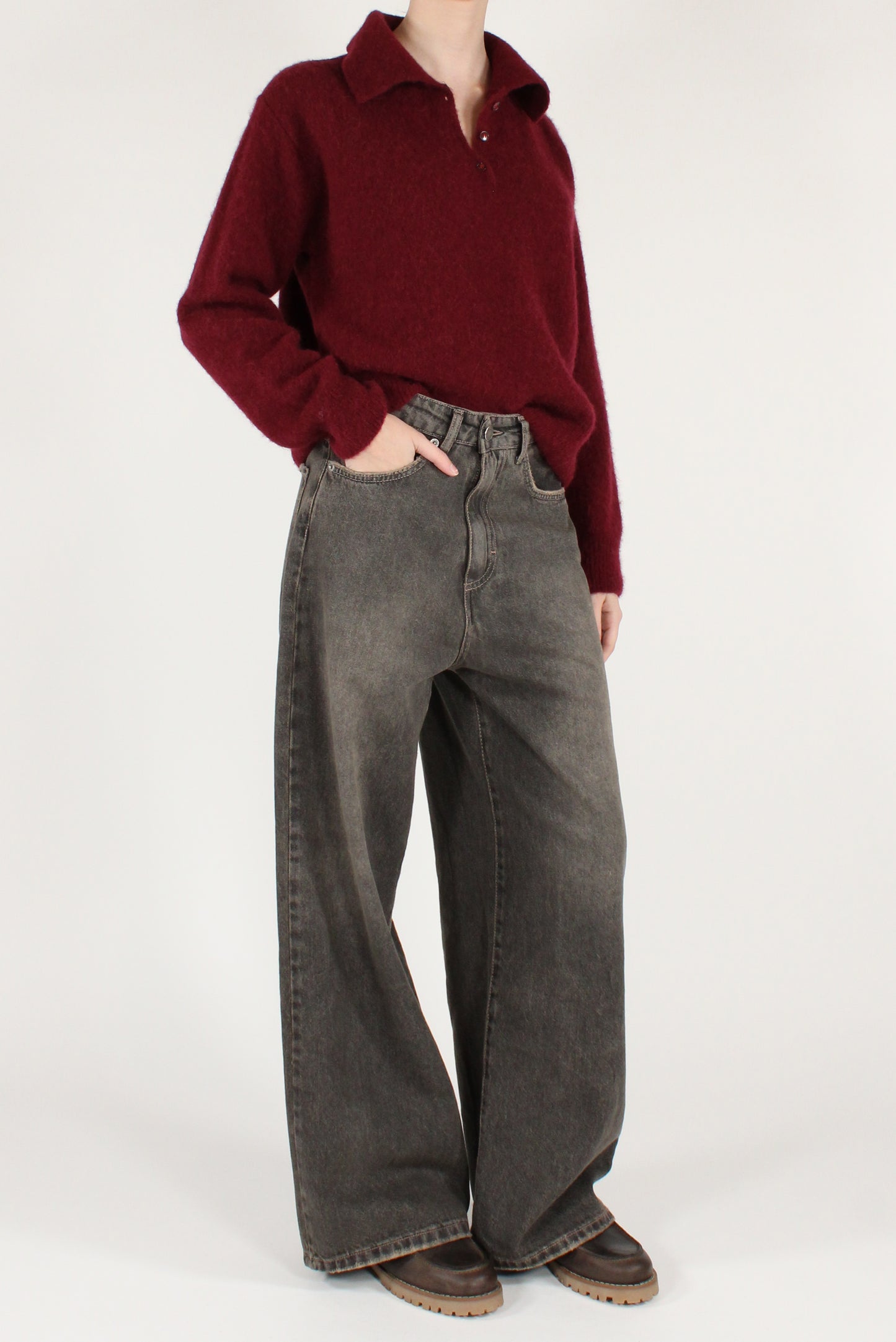 Maglione Scollo a Polo Misto Alpaca