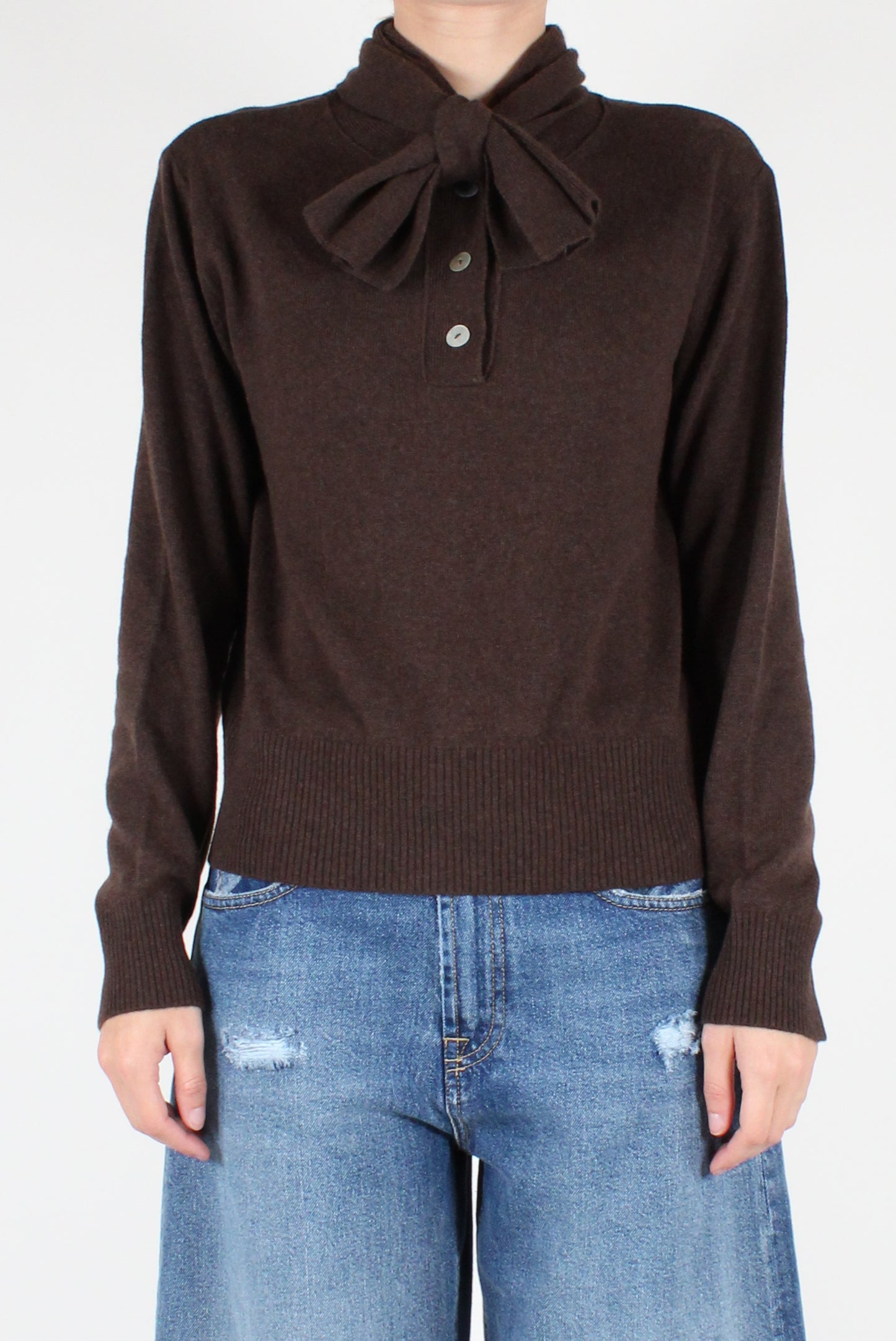 Polo Neck Sweater with Bow Tie