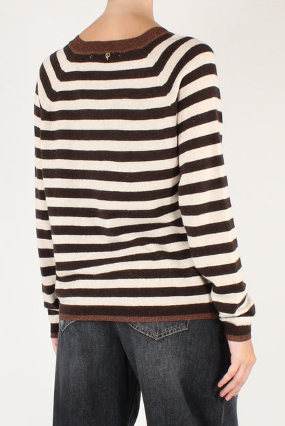 Maglione Scollo a V a Righe con Lurex