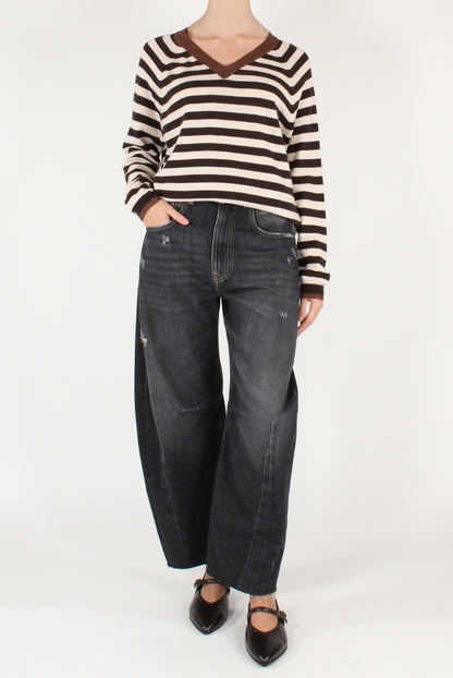 Maglione Scollo a V a Righe con Lurex