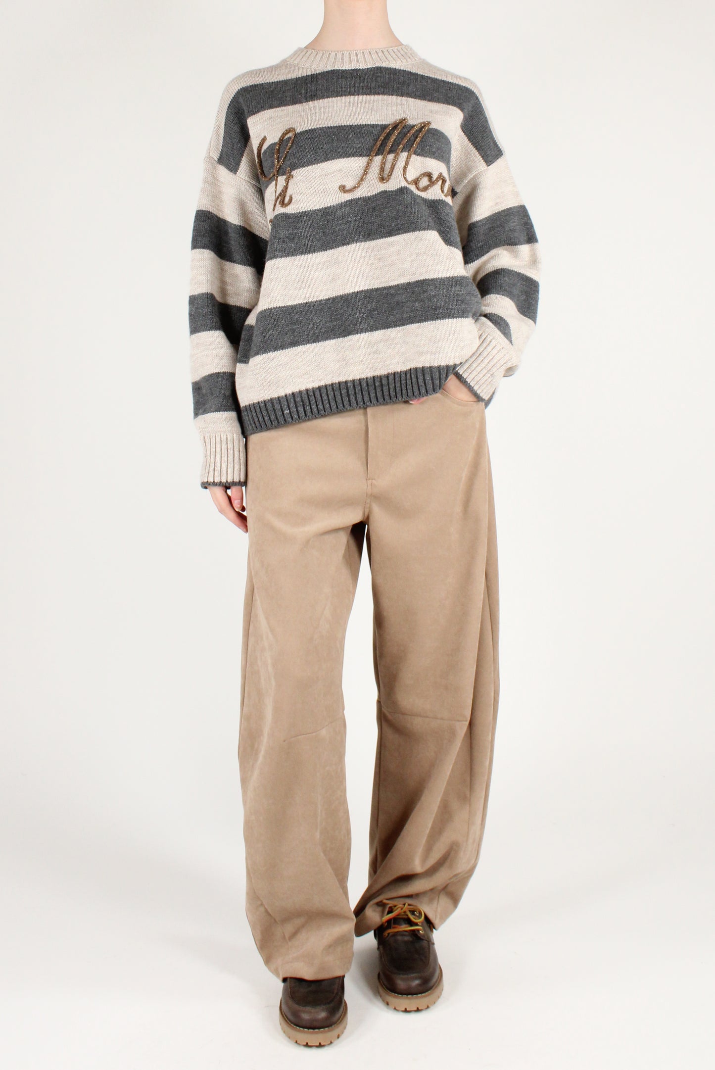 Maglione Over a Righe Scritta "St Moritz"