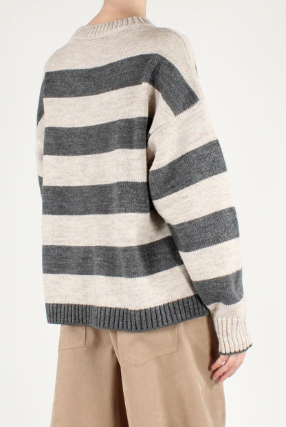 Maglione Over a Righe Scritta "St Moritz"