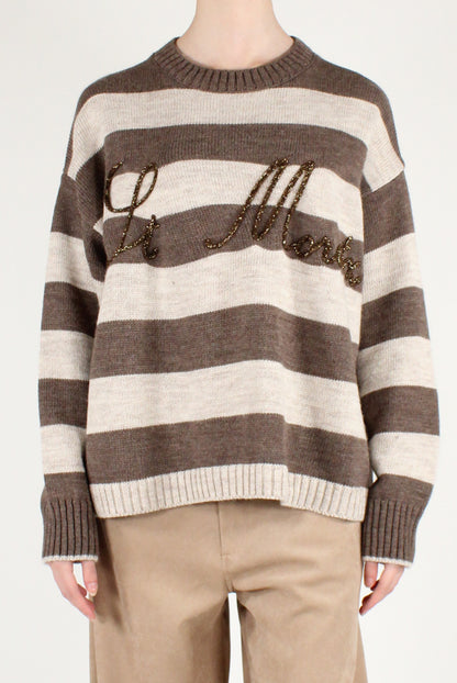 Maglione Over a Righe Scritta "St Moritz"