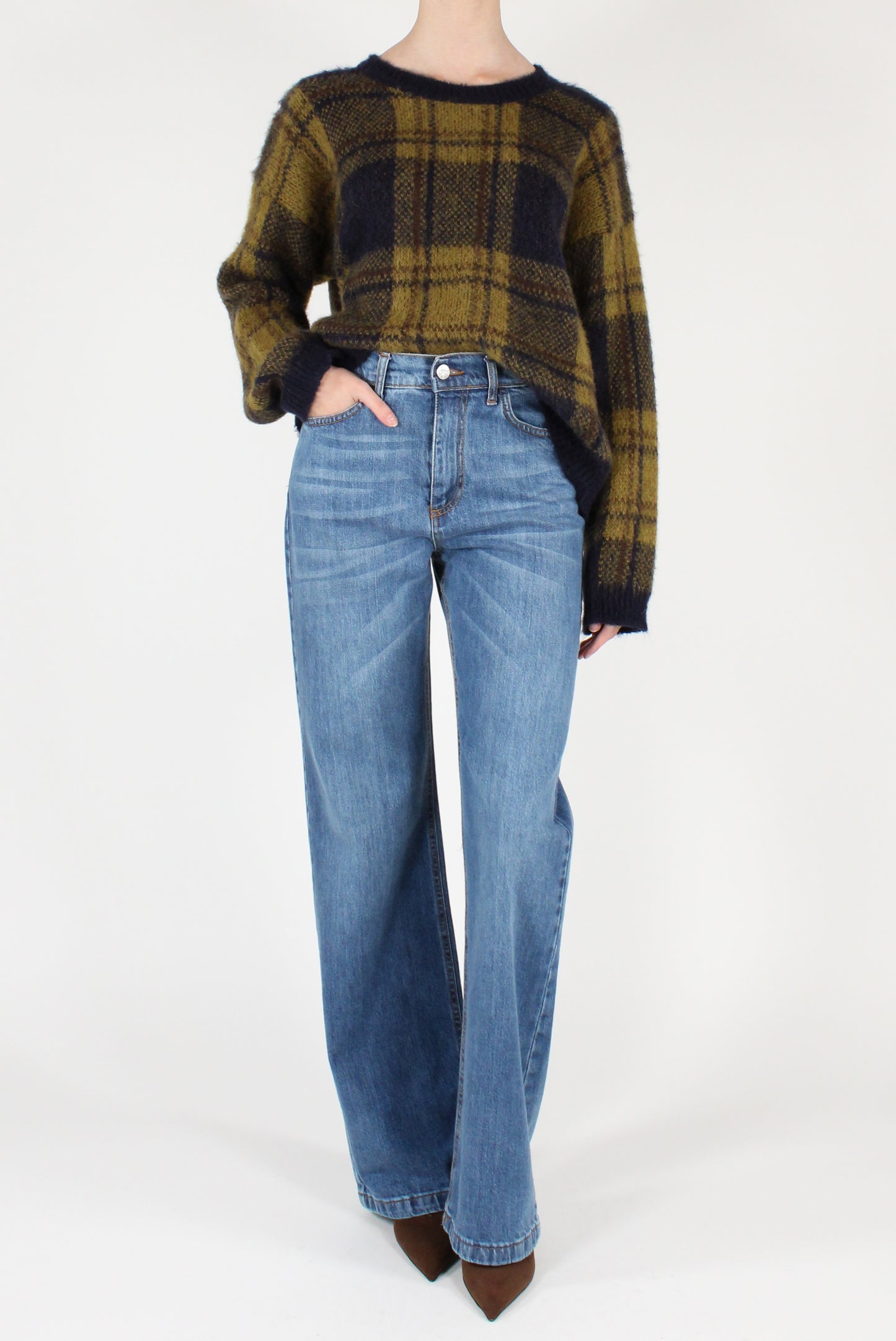 Maglione Stampa Tartan Misto Mohair