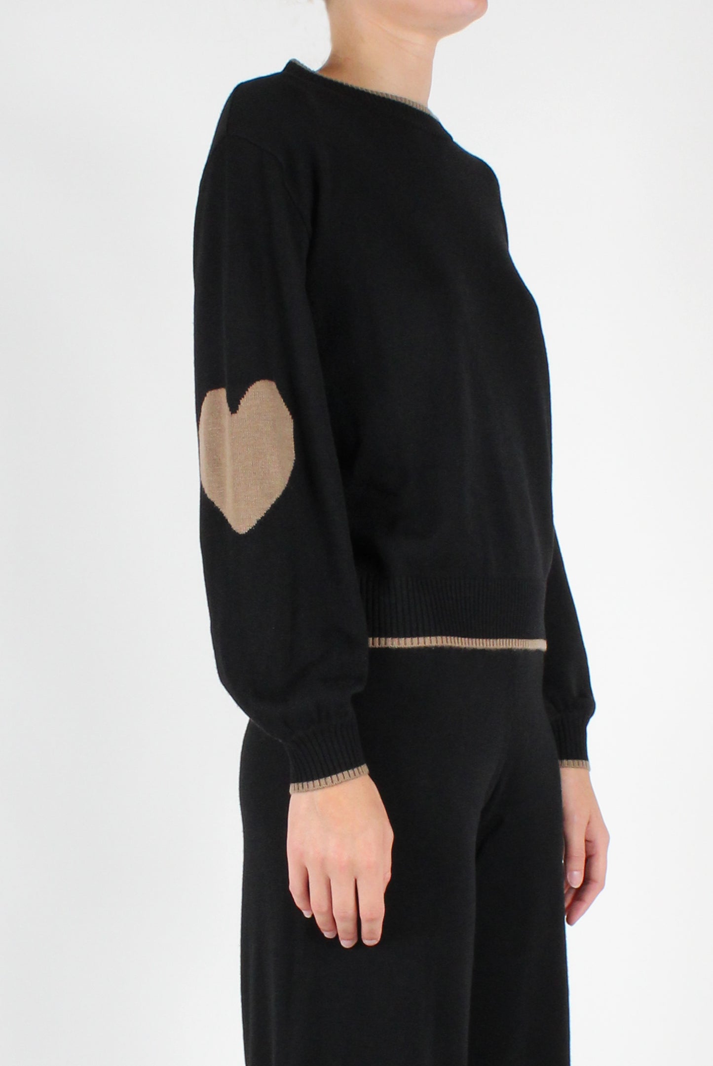 Solid Color Crewneck Sweater with Heart