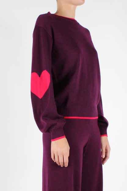 Solid Color Crewneck Sweater with Heart