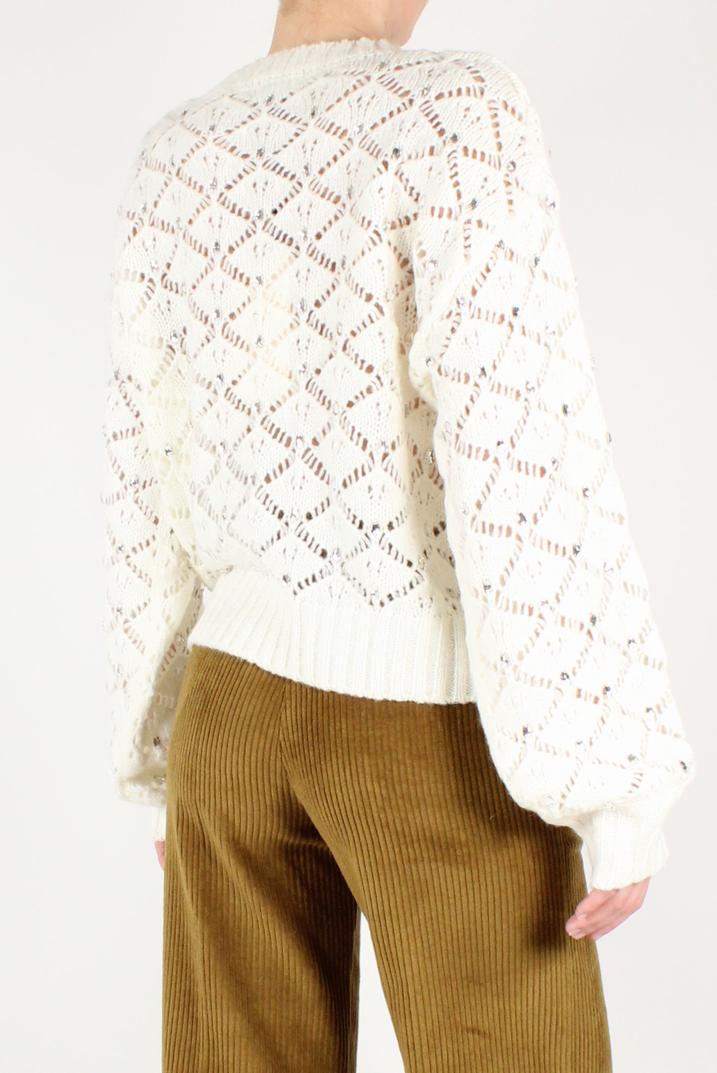 Openwork Sweater with Applied Stones