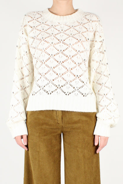 Openwork Sweater with Applied Stones