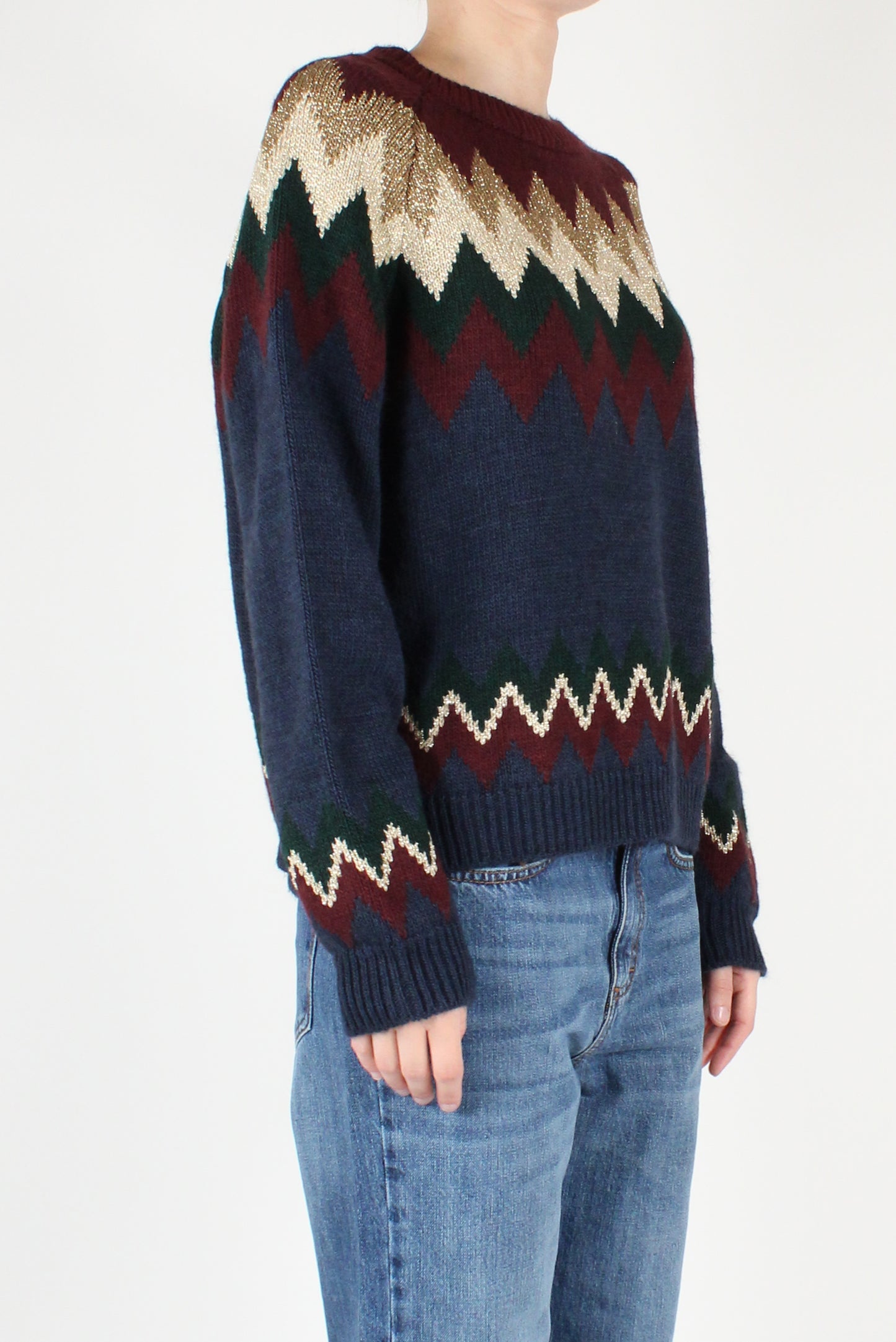 Zigzag Decorated Crew Neck Sweater