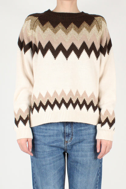 Zigzag Decorated Crew Neck Sweater