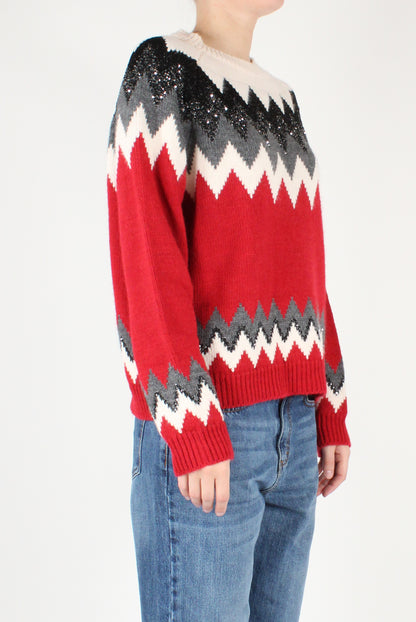 Zigzag Decorated Crew Neck Sweater