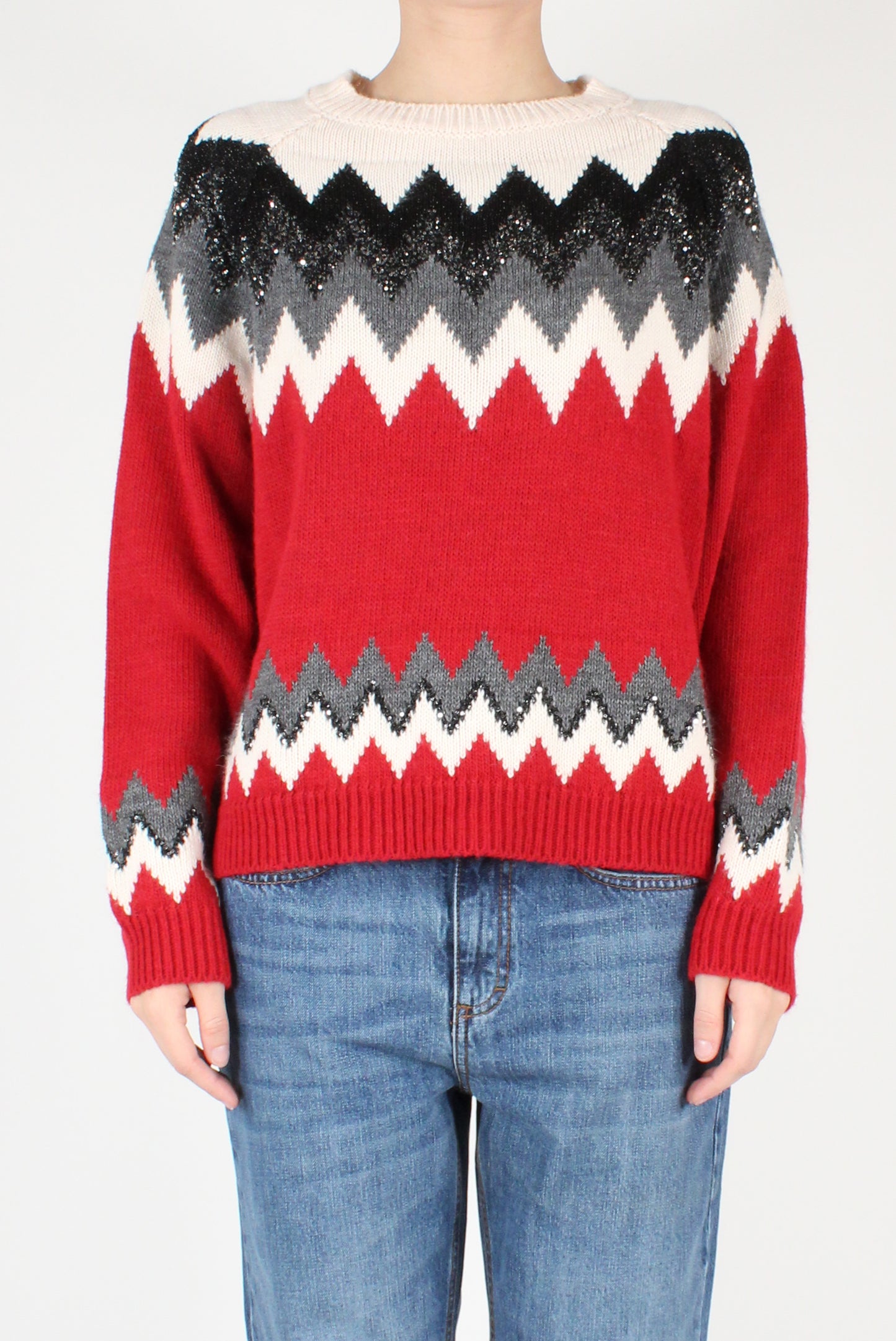 Zigzag Decorated Crew Neck Sweater