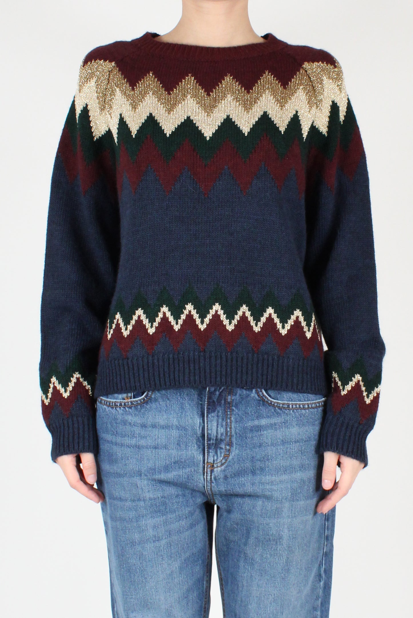 Zigzag Decorated Crew Neck Sweater