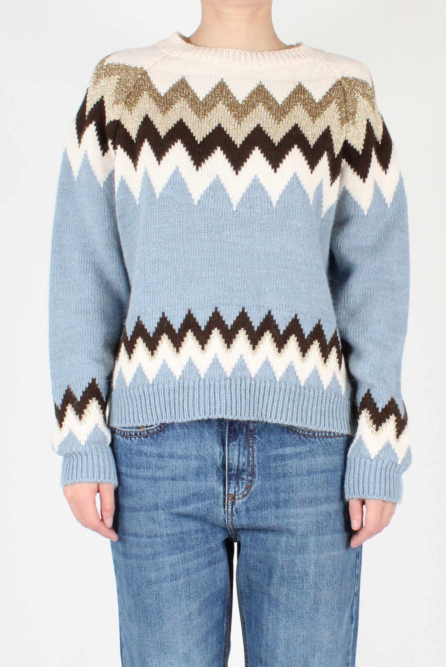 Zigzag Decorated Crew Neck Sweater