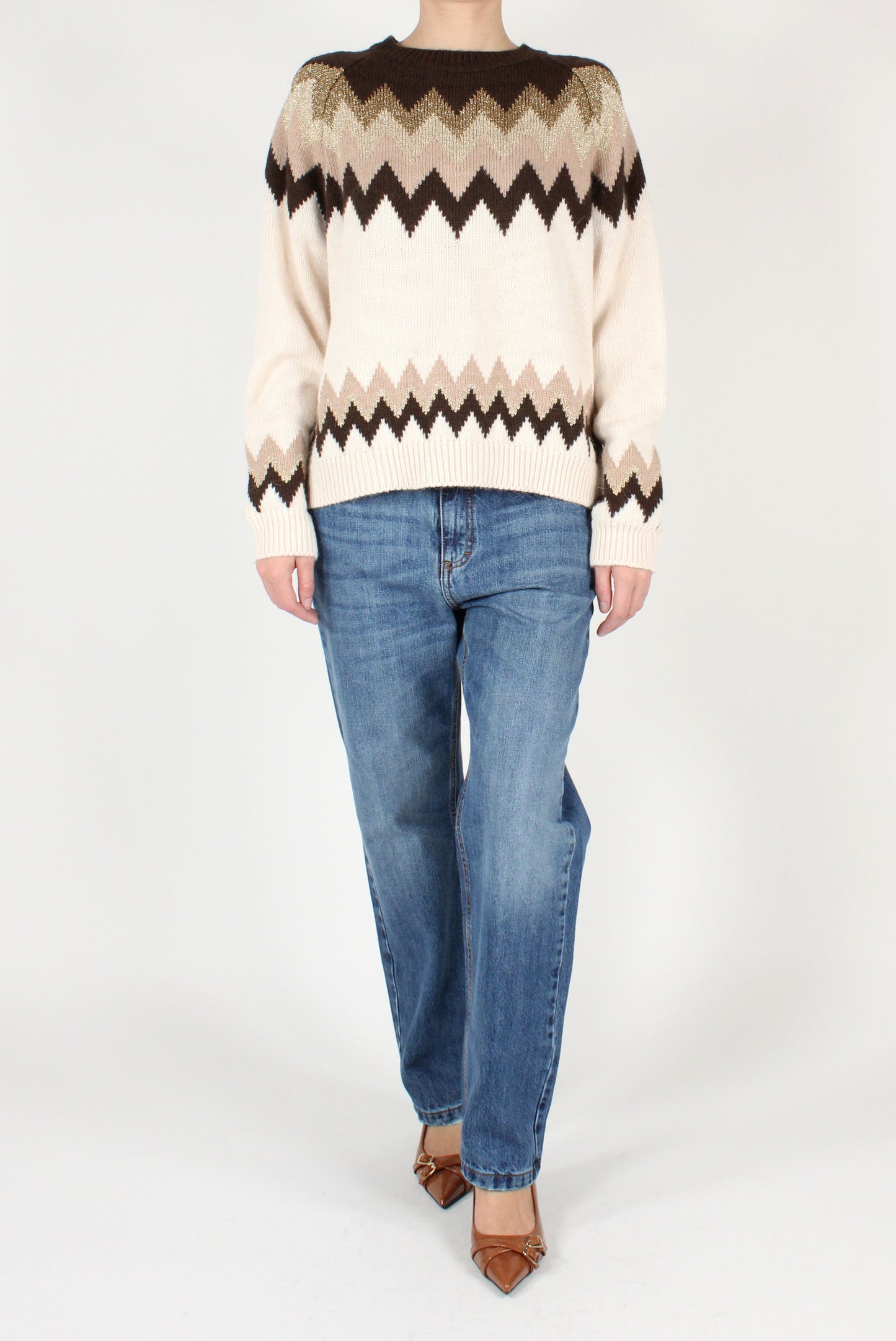 Zigzag Decorated Crew Neck Sweater