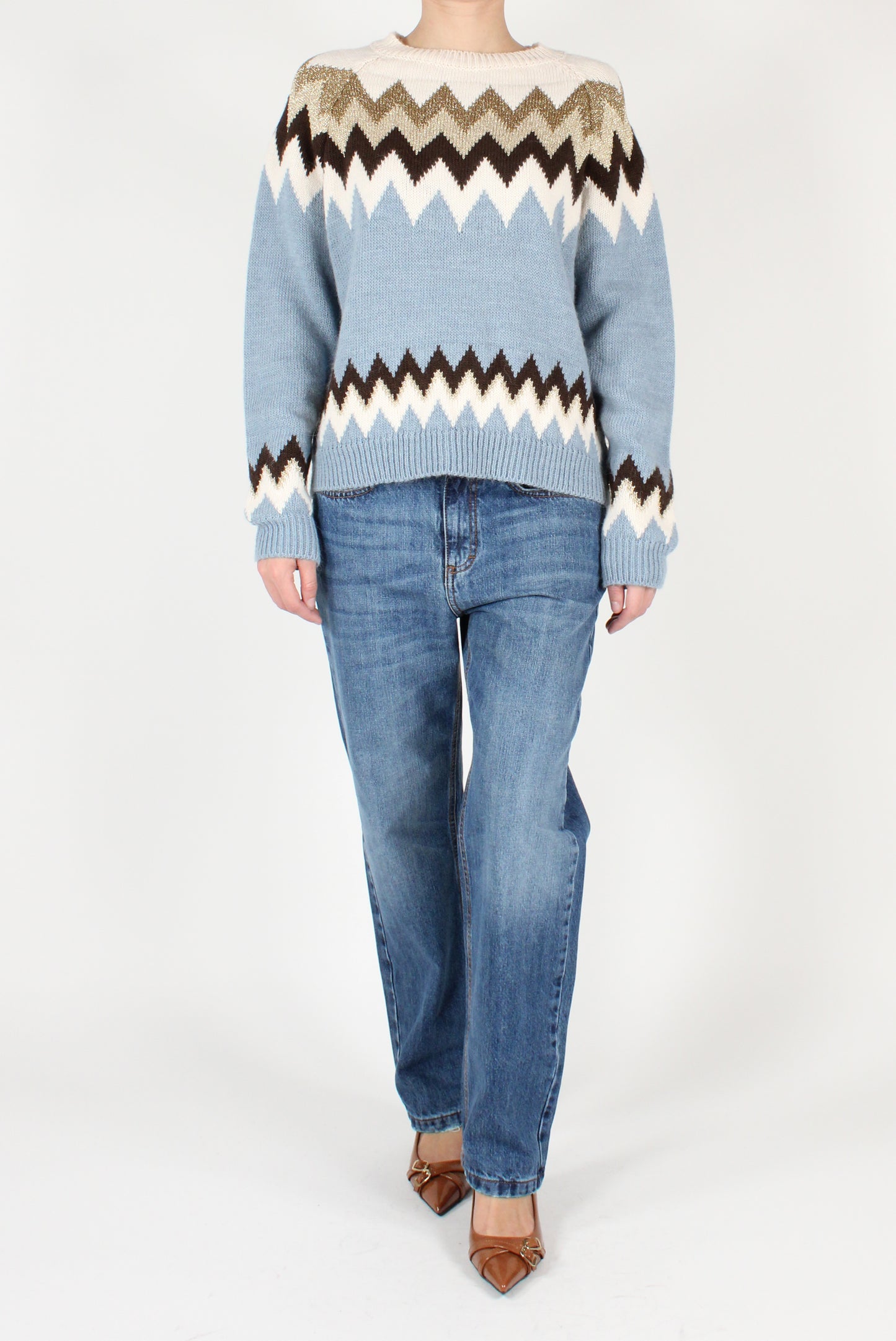 Zigzag Decorated Crew Neck Sweater