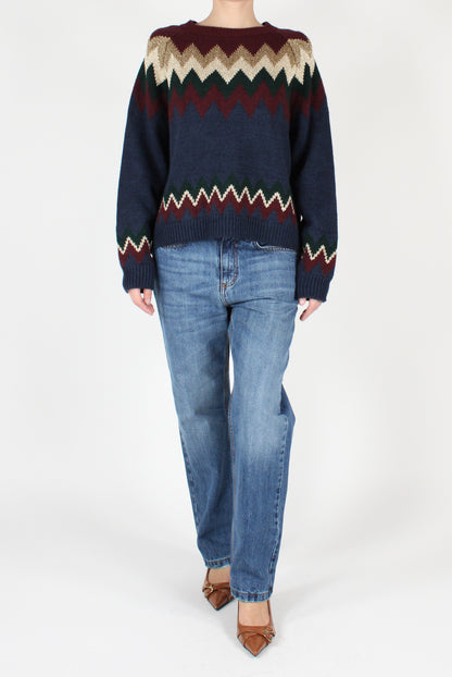 Zigzag Decorated Crew Neck Sweater