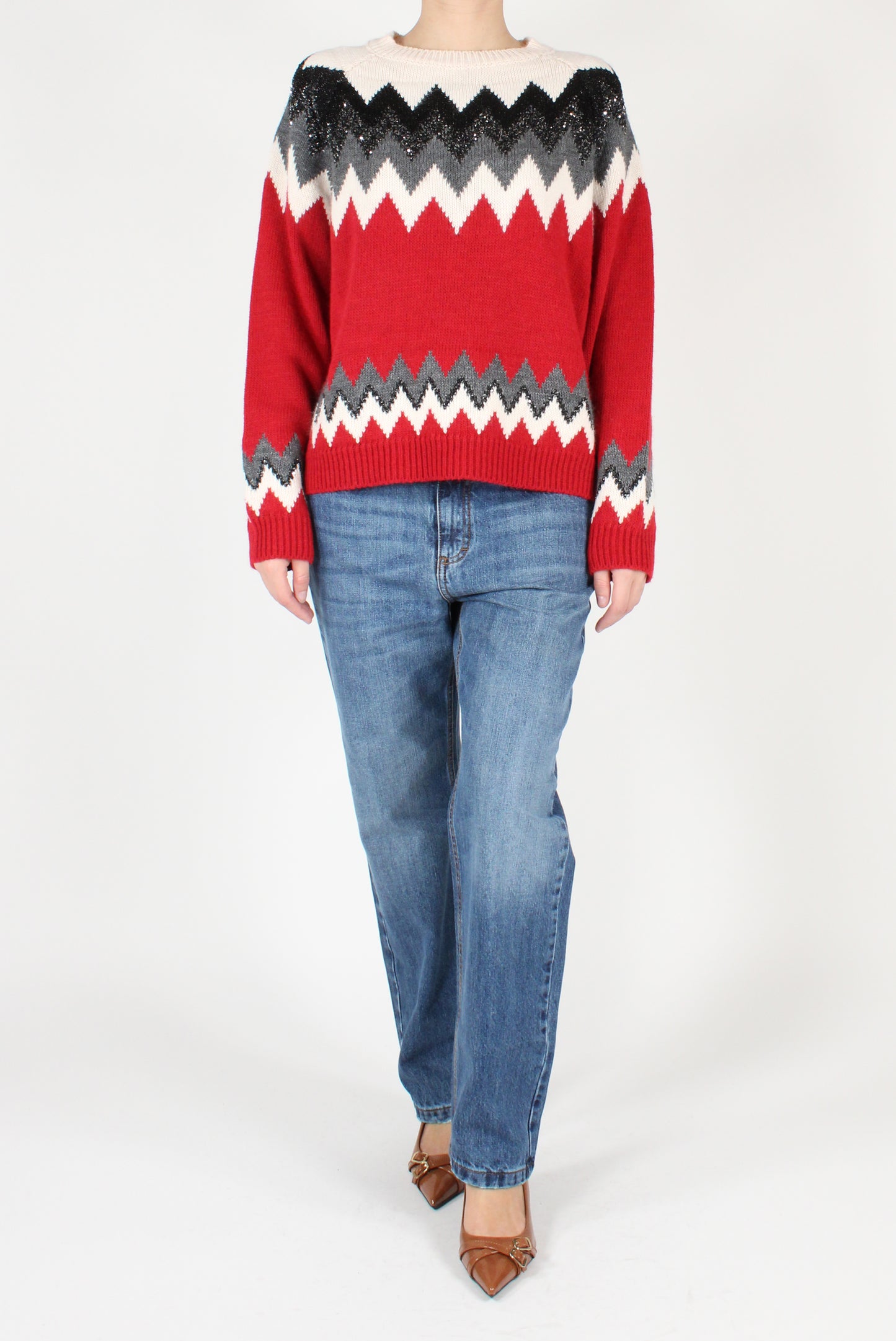 Zigzag Decorated Crew Neck Sweater